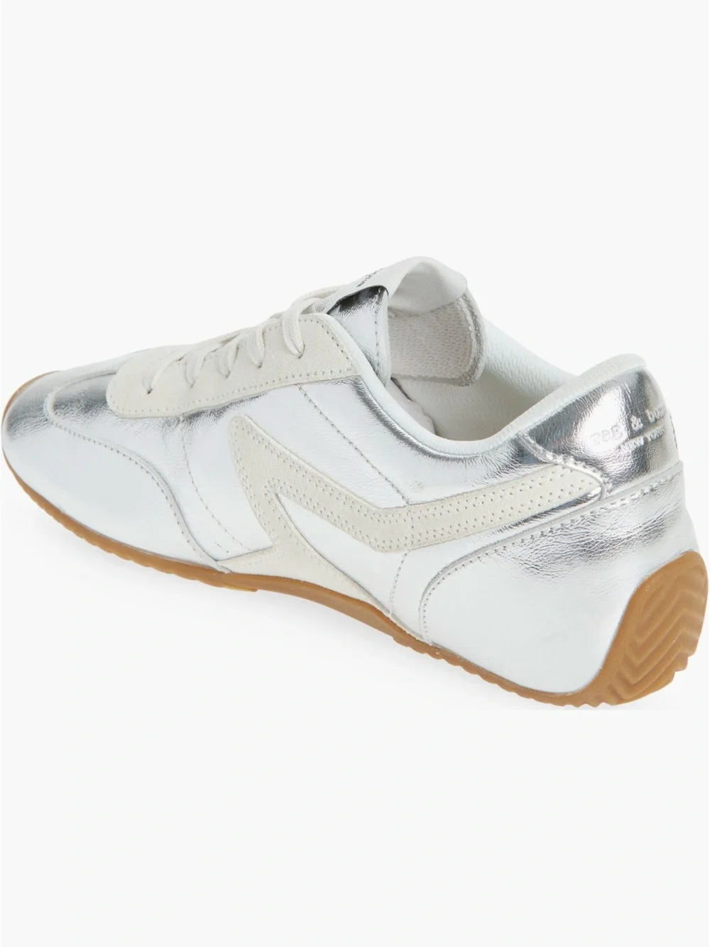 rag & bone Silver Metallic Leather Lace-Up Sneakers